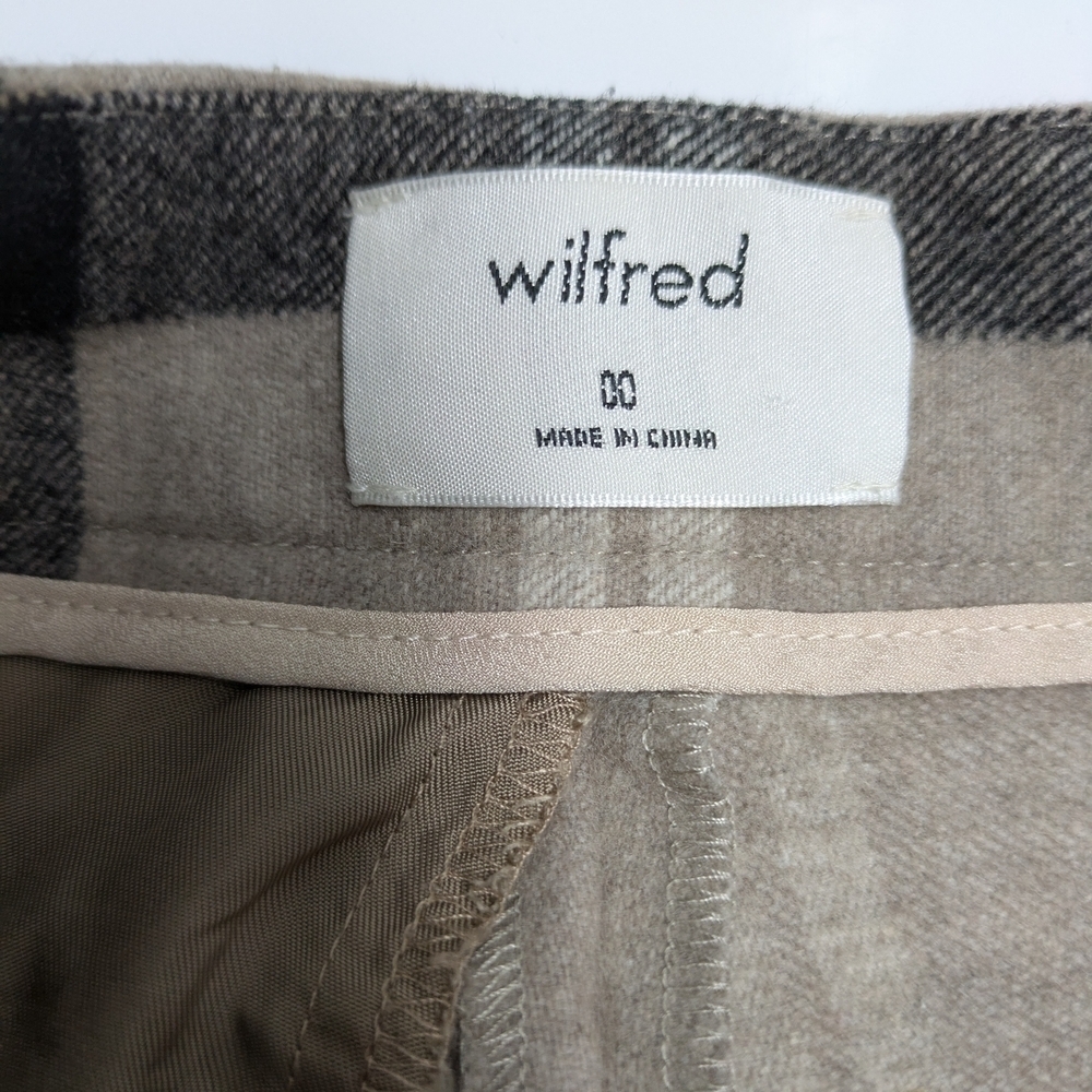 Aritzia Wilfred Madelon women's neutral plaid wool wide legs pants size 00 - Picture 6 of 10